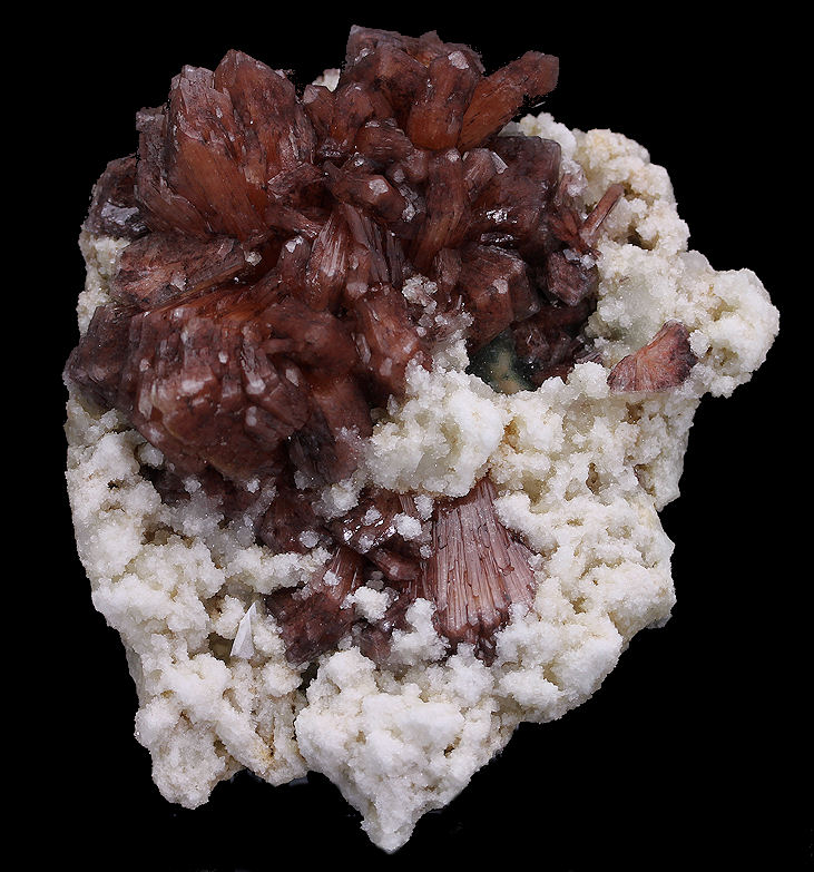 Burgundy Colored Stilbite Crystals on White Quartz