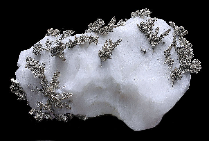 Dyscrasite Crystals on Calcite