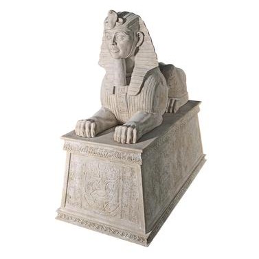 Grand Stone Sphinx Statue atop an Egyptian Plinth