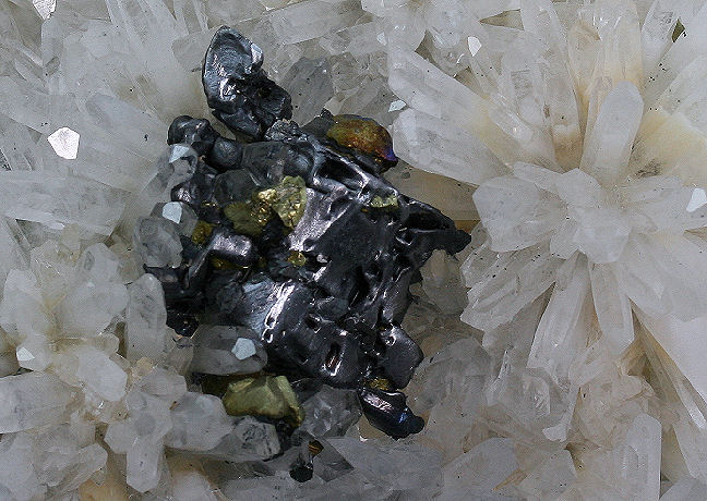 Quartz Crystal Cluster with Galena Sphalerite & Chalcopyrite
